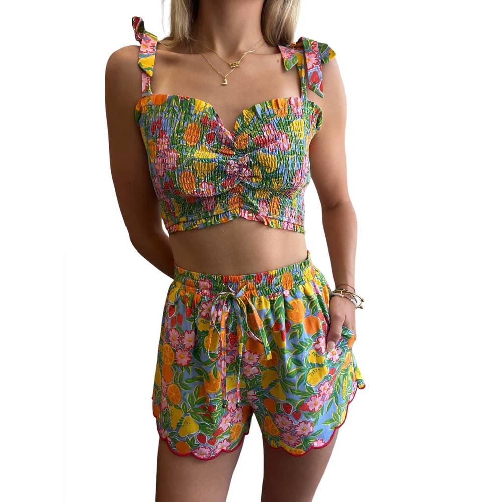 NEW DRESS FORUM sweet mindset scalloped shorts in summer garden